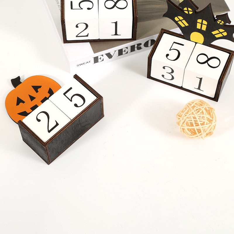 White Ghost Shape Festive Halloween Countdown Blocks - Reusable Wooden Perpetual Calendar for Desk Decor 5