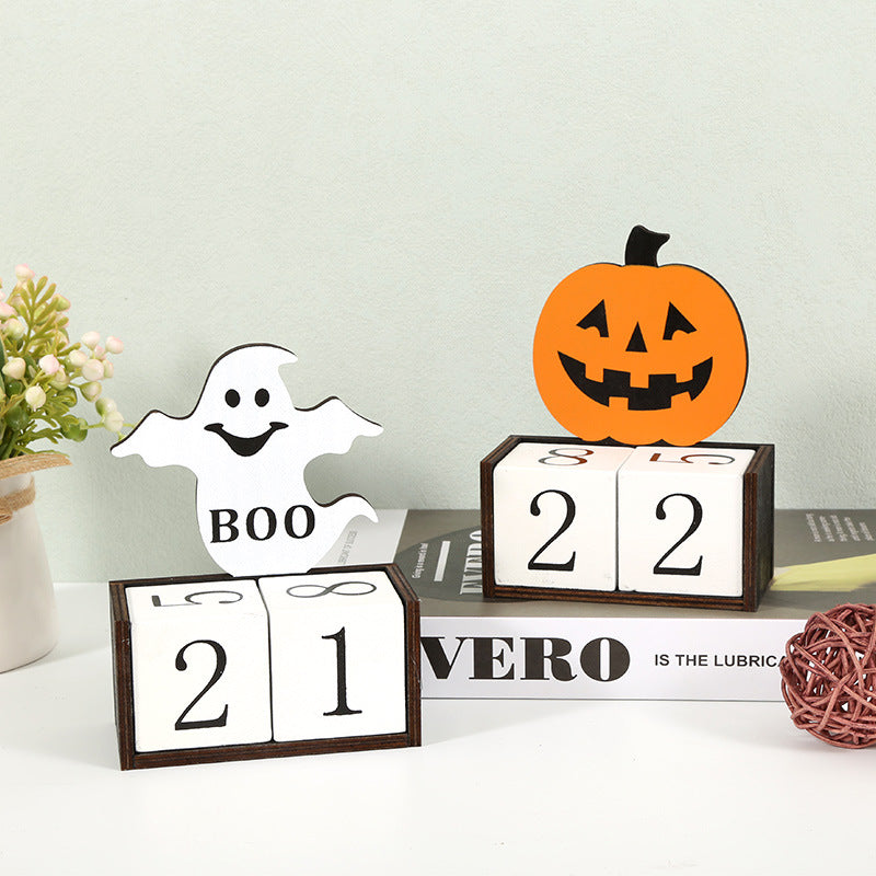 White Ghost Shape Festive Halloween Countdown Blocks - Reusable Wooden Perpetual Calendar for Desk Decor 6