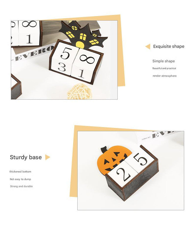 Black Castle Shape Festive Halloween Countdown Blocks - Reusable Wooden Perpetual Calendar for Desk Decor 4
