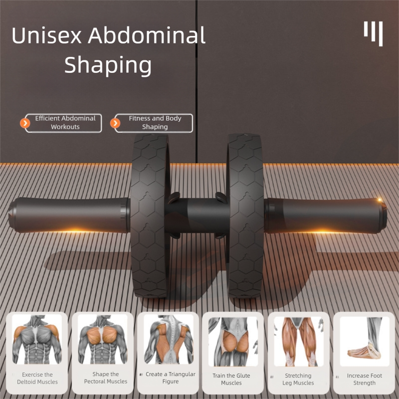 Grey Assisted Rebound Ab Roller with Foldable Knee Pad - Dual Wheel Core Trainer for Home Gym 3