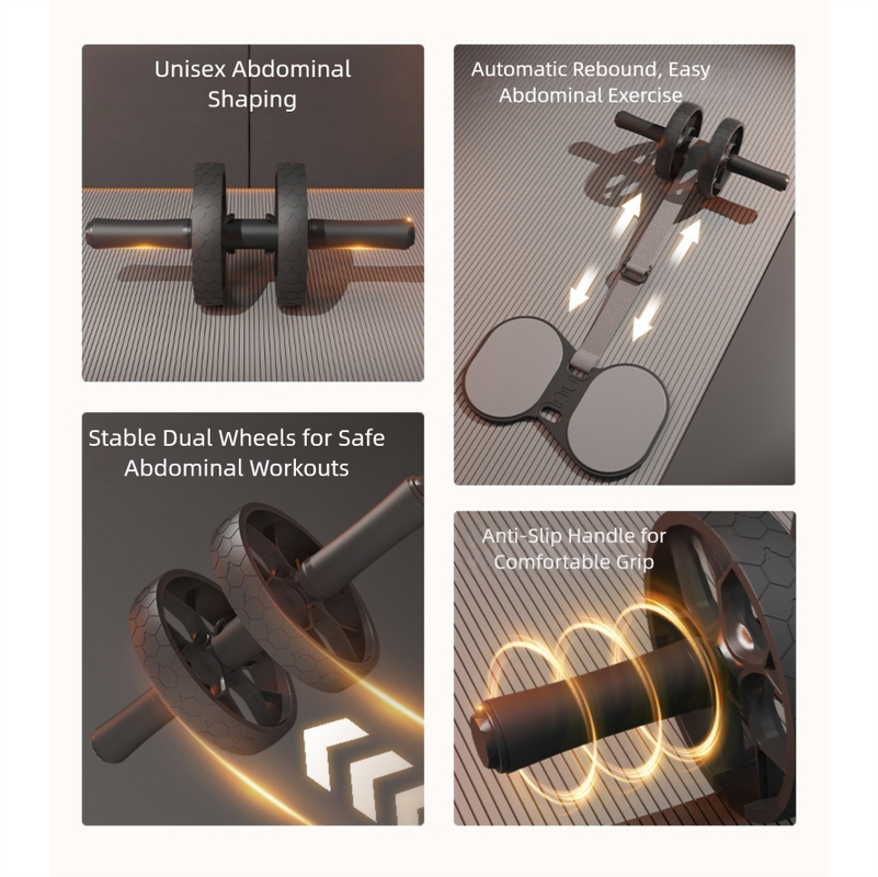 Grey Assisted Rebound Ab Roller with Foldable Knee Pad - Dual Wheel Core Trainer for Home Gym 6