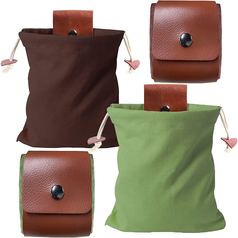 Green Collapsible Canvas Foraging Pouch - Hands-Free Belt Bag for Hiking & Camping Activities