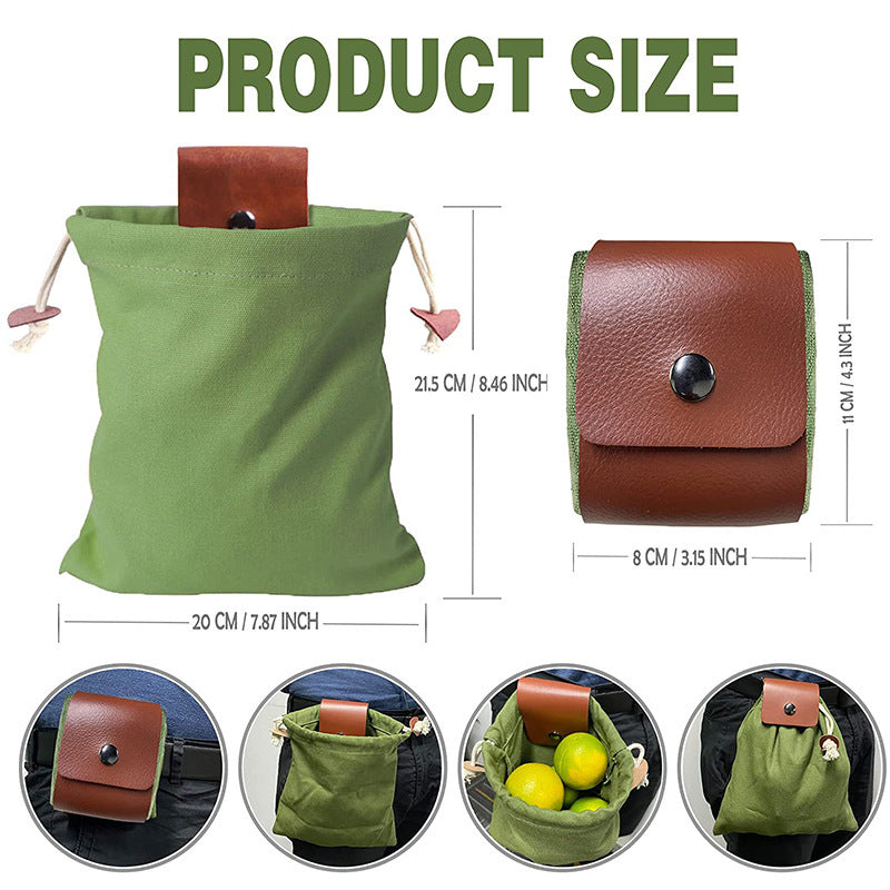 Green Collapsible Canvas Foraging Pouch - Hands-Free Belt Bag for Hiking & Camping Activities 3