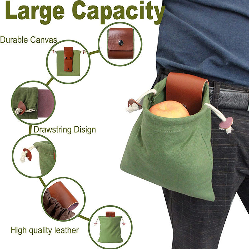 Green Collapsible Canvas Foraging Pouch - Hands-Free Belt Bag for Hiking & Camping Activities 6