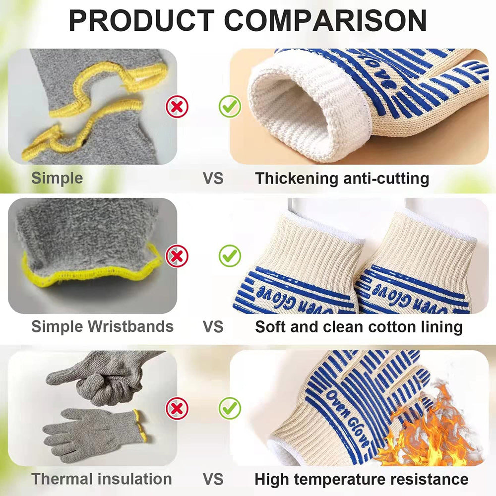 Blue and White Extreme Heat Resistant BBQ Gloves - Cut-Resistant Oven Mitts with Non-Slip Silicone Grip 3