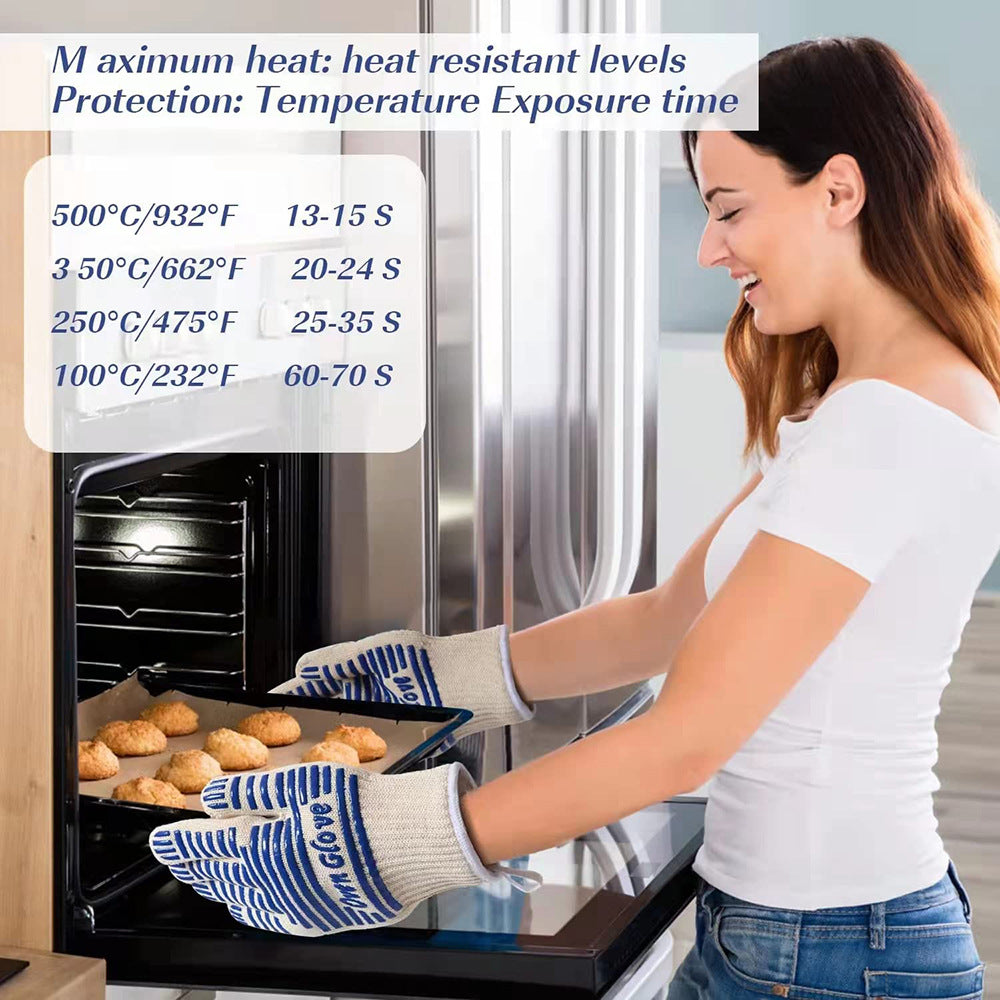 Blue and White Extreme Heat Resistant BBQ Gloves - Cut-Resistant Oven Mitts with Non-Slip Silicone Grip 6