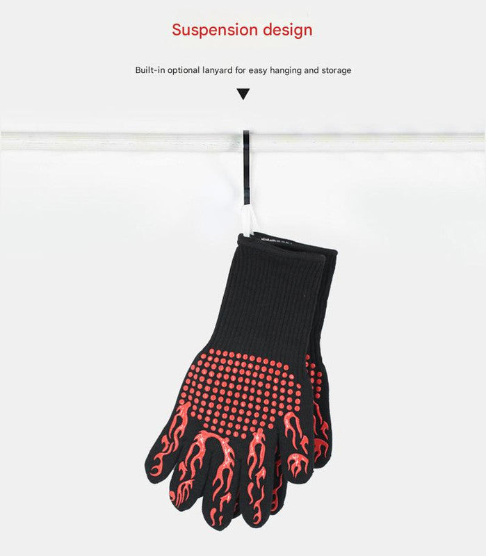 Red Flame Pattern Extreme Heat Resistant BBQ Gloves - 500°C Flame Design Oven Gloves with Non-Slip Silicone Grip 4