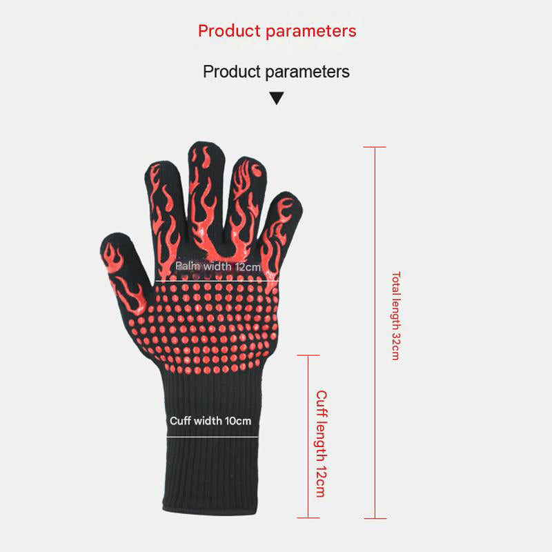 Black Flame Pattern Extreme Heat Resistant BBQ Gloves - 500°C Flame Design Oven Gloves with Non-Slip Silicone Grip 7