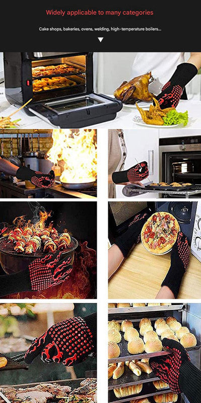 Blue Flame Pattern Extreme Heat Resistant BBQ Gloves - 500°C Flame Design Oven Gloves with Non-Slip Silicone Grip 5