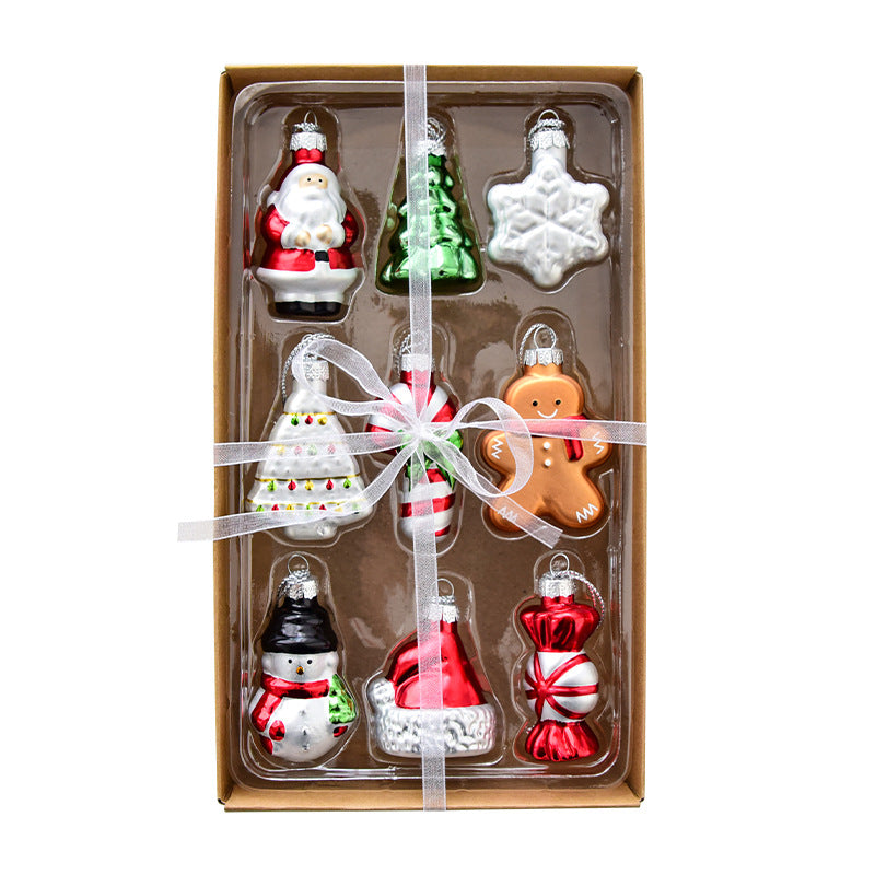 Style A Colorful Charming Miniature Glass Christmas Ornament Set - 9pc Classic Holiday Figures 6