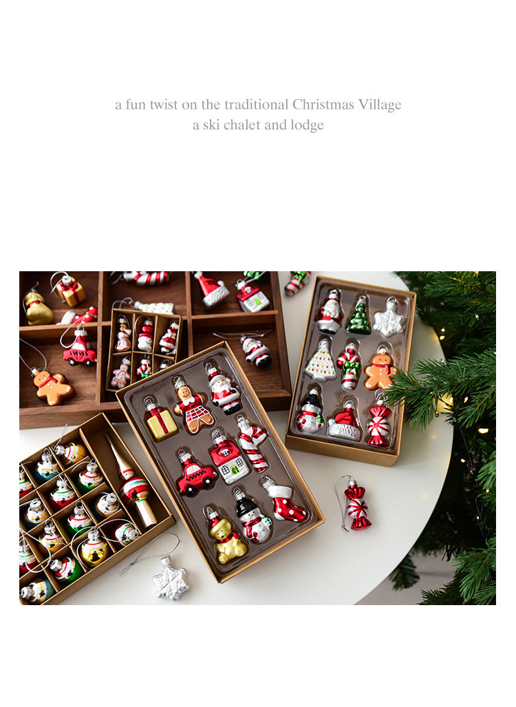 Style C Colorful Dainty Miniature Glass Christmas Ornament Set - 6pc Micro Holiday Characters 3