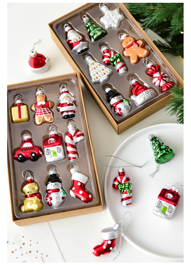 Style C Colorful Dainty Miniature Glass Christmas Ornament Set - 6pc Micro Holiday Characters 4