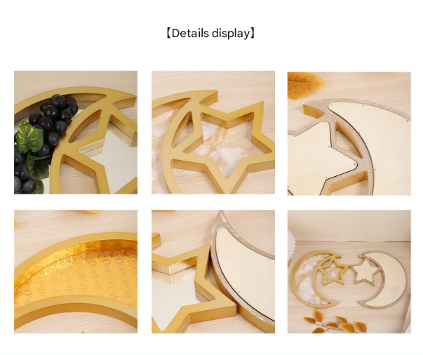 2 Pcs Gold Marble Effect Elegant Celestial Moon & Star Serving Tray - Gold Finish Decorative Platter for Home & Holidays 5