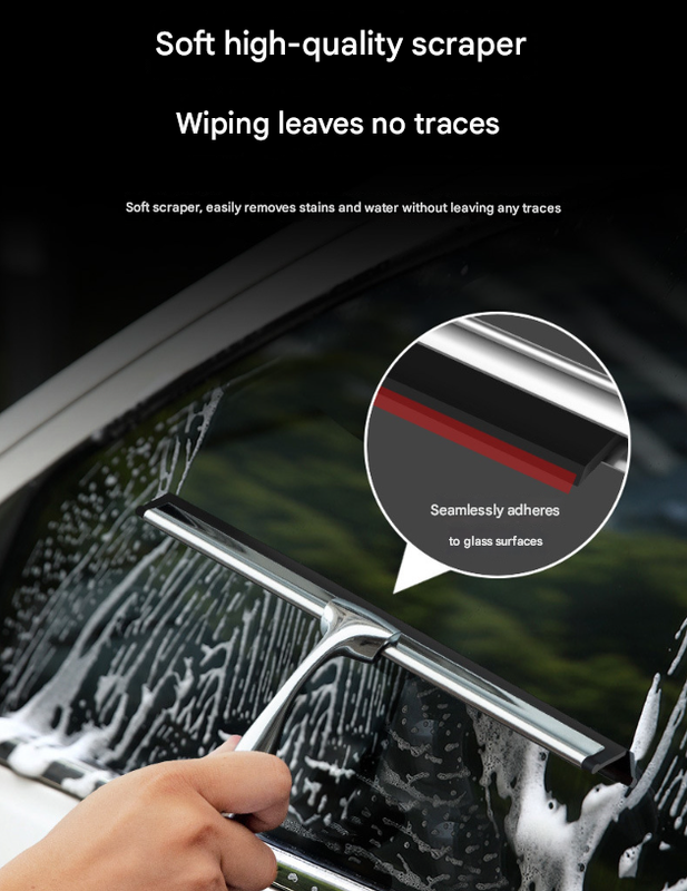 Silver Premium Stainless Steel Shower Squeegee with Adhesive Hook Holder - Streak-Free Blade for Glass Doors, Windows & Mirrors 3