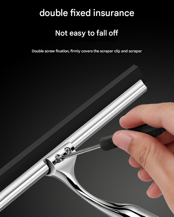 Silver Premium Stainless Steel Shower Squeegee with Adhesive Hook Holder - Streak-Free Blade for Glass Doors, Windows & Mirrors 4