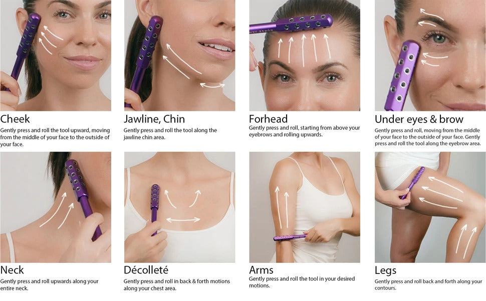 Purple Germanium Stone Facial Roller - Uplifting & Sculpting Beauty Massager for Face and Body 4