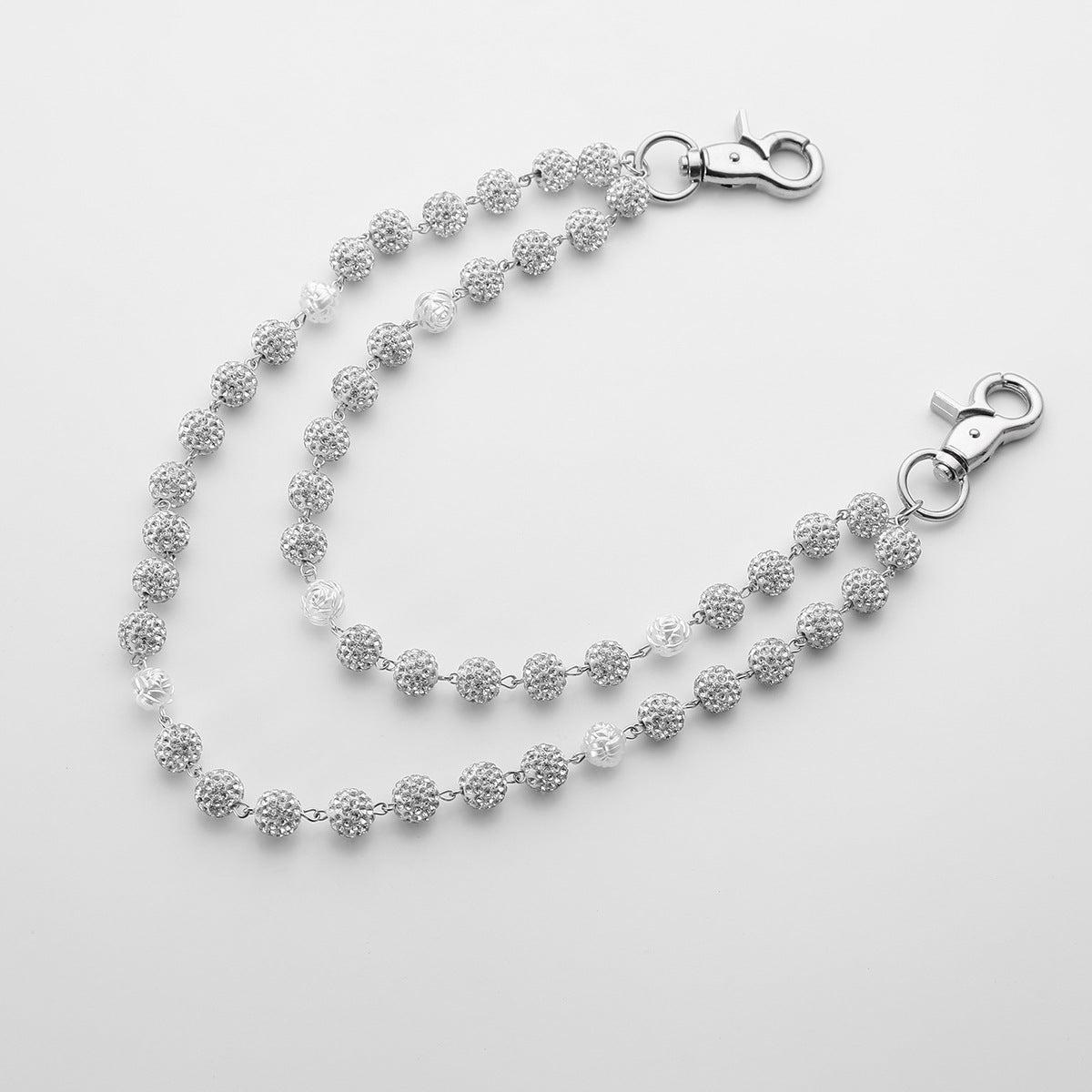 Silver and White Bling Rhinestone Beaded Wallet Chain - Double Layer Hip Hop Trouser Chain Jean Accessory(60g） 3