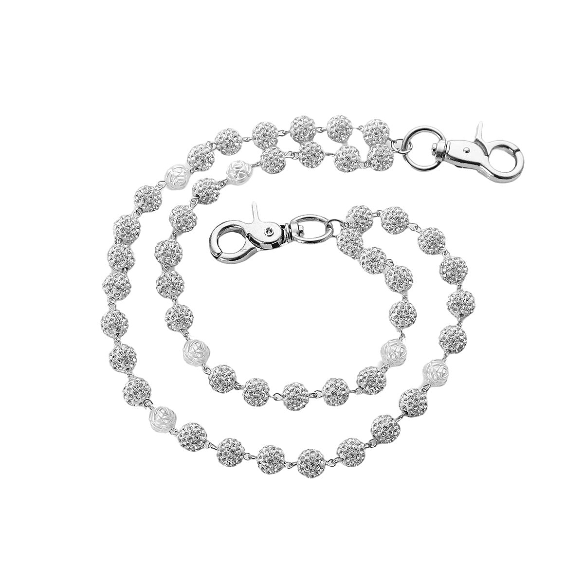 Silver and White Bling Rhinestone Beaded Wallet Chain - Double Layer Hip Hop Trouser Chain Jean Accessory(60g） 4