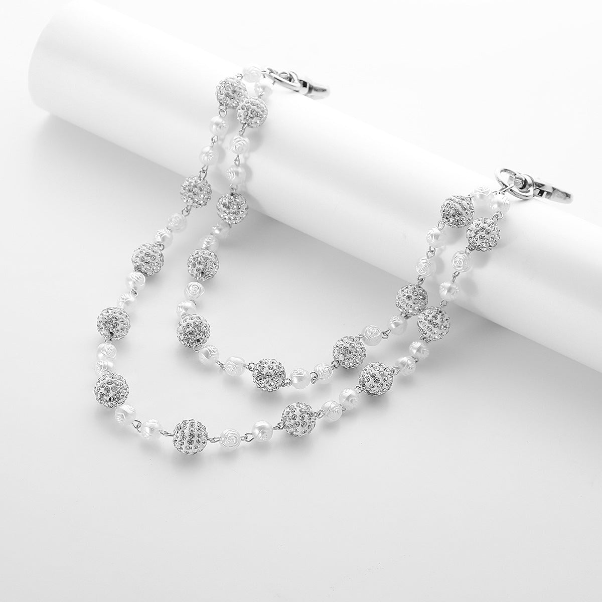 Silver and White Bling Rhinestone Beaded Wallet Chain - Double Layer Hip Hop Trouser Chain Jean Accessory(55g） 3