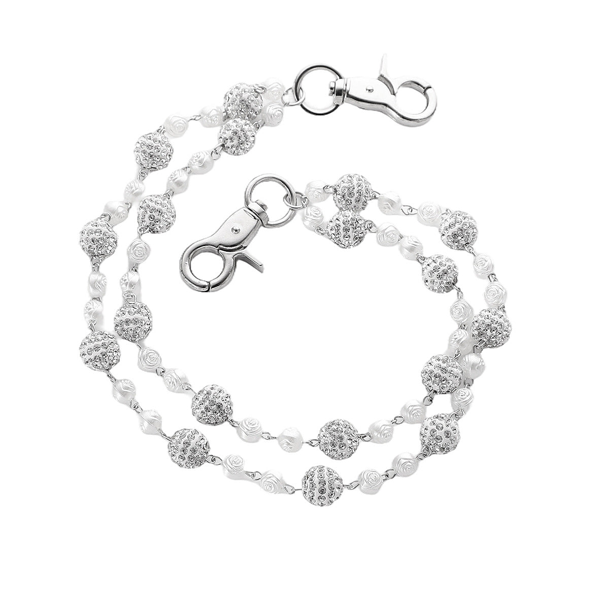 Silver and White Bling Rhinestone Beaded Wallet Chain - Double Layer Hip Hop Trouser Chain Jean Accessory(55g） 4