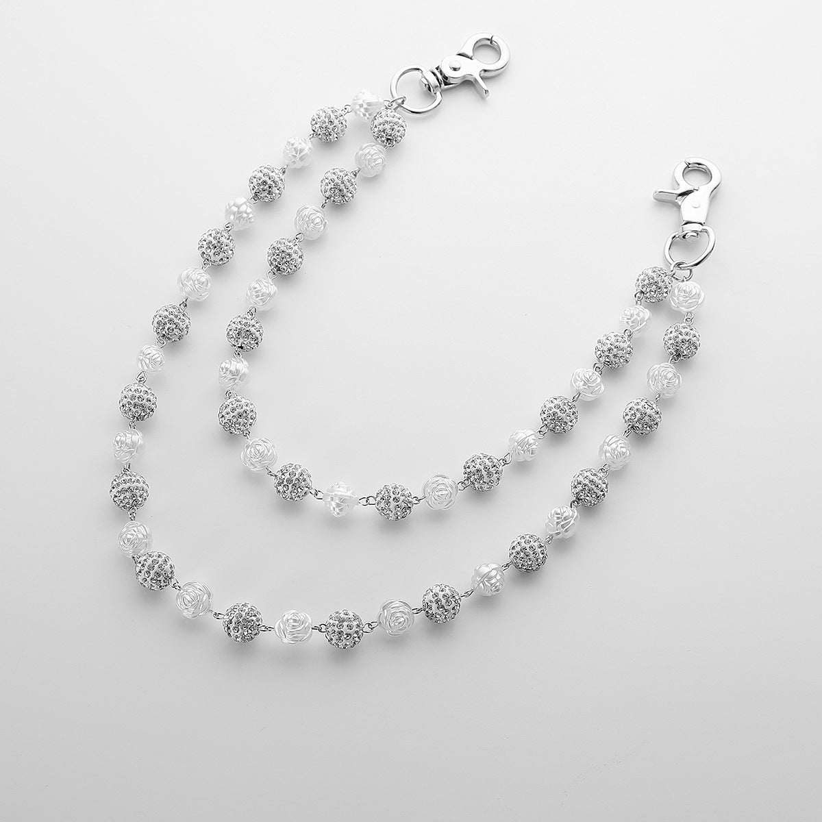 Silver and White Bling Rhinestone Beaded Wallet Chain - Double Layer Hip Hop Trouser Chain Jean Accessory(72g） 3