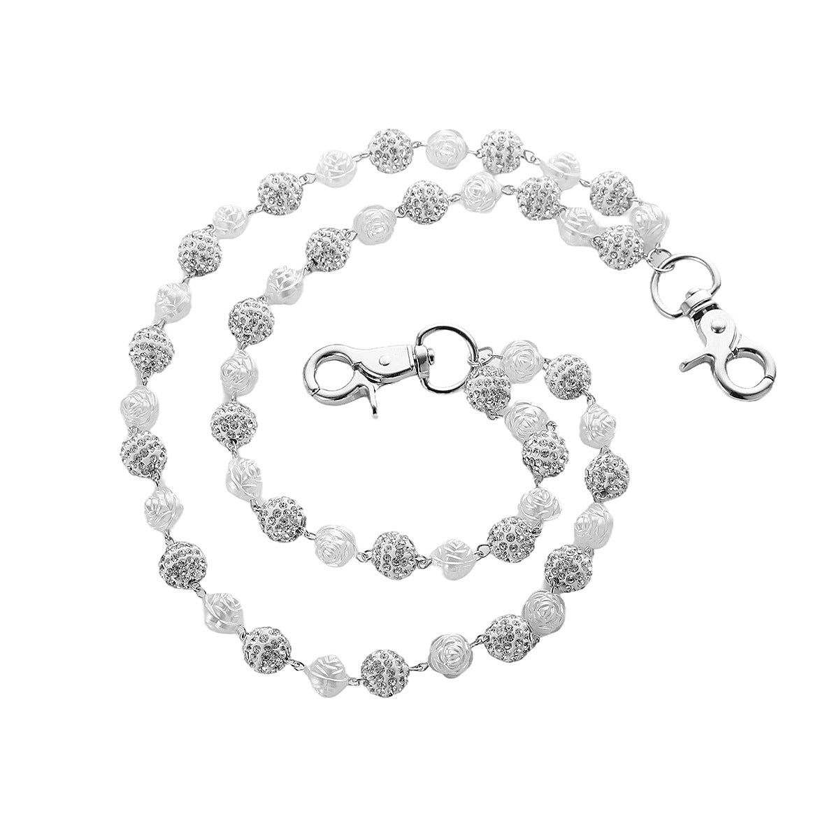 Silver and White Bling Rhinestone Beaded Wallet Chain - Double Layer Hip Hop Trouser Chain Jean Accessory(72g） 4