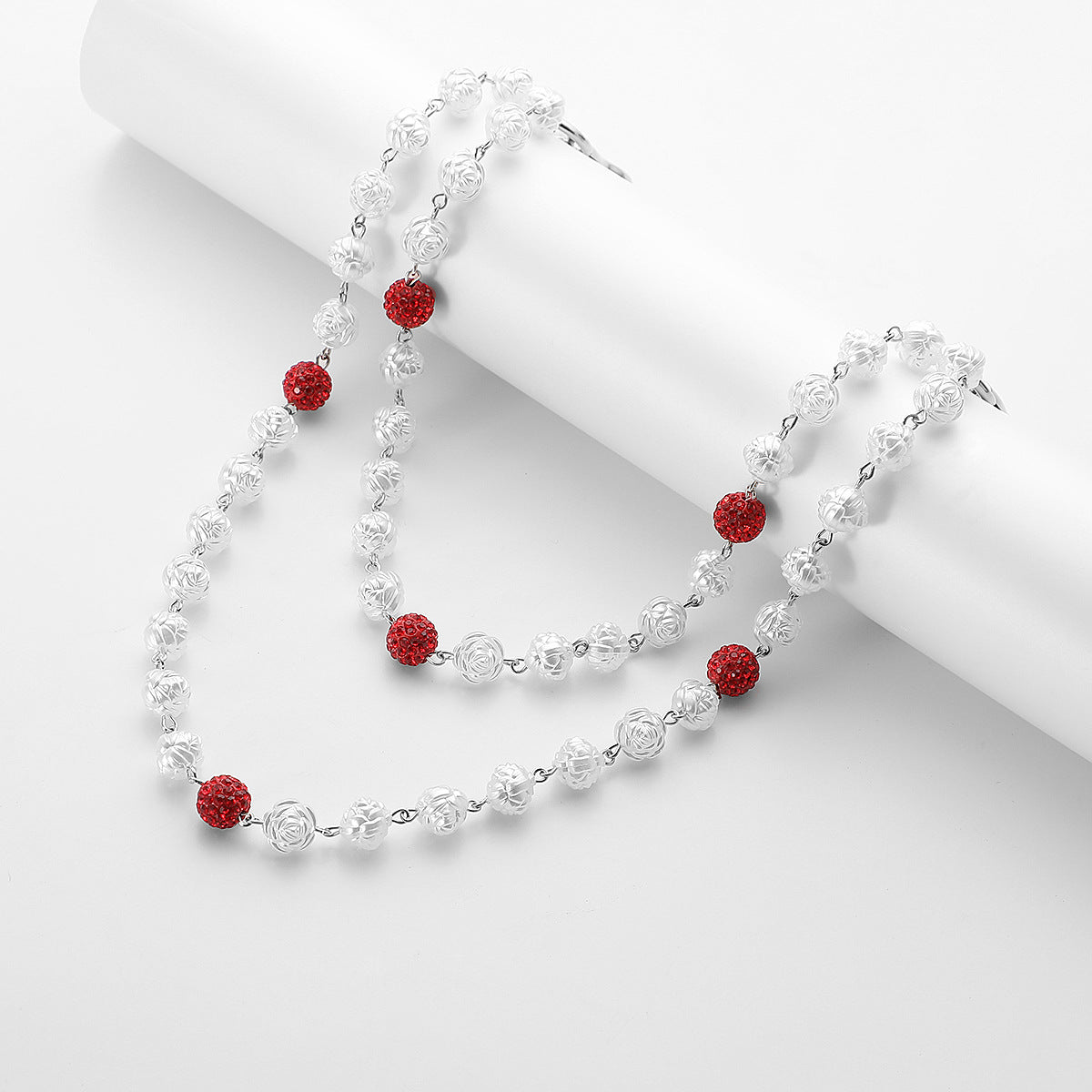 Red and White Bling Rhinestone Beaded Wallet Chain - Double Layer Hip Hop Trouser Chain Jean Accessory(45g） 3