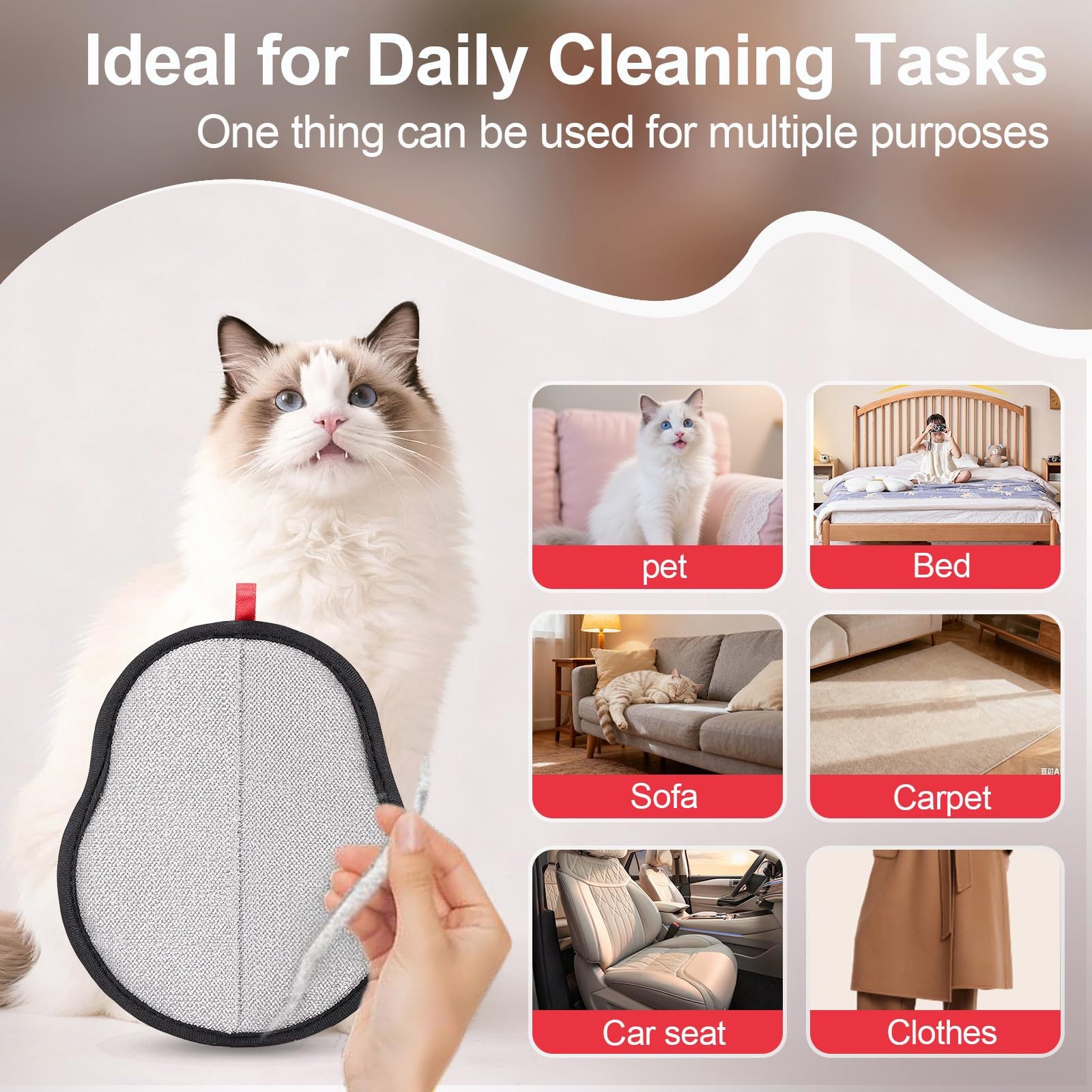 2-Pack Blue and Black Pet Hair Remover Glove - Reusable Double-Sided Deshedding Glove for Dog & Cat Grooming, Sofa, Carpet & Clothes Cleaning 4