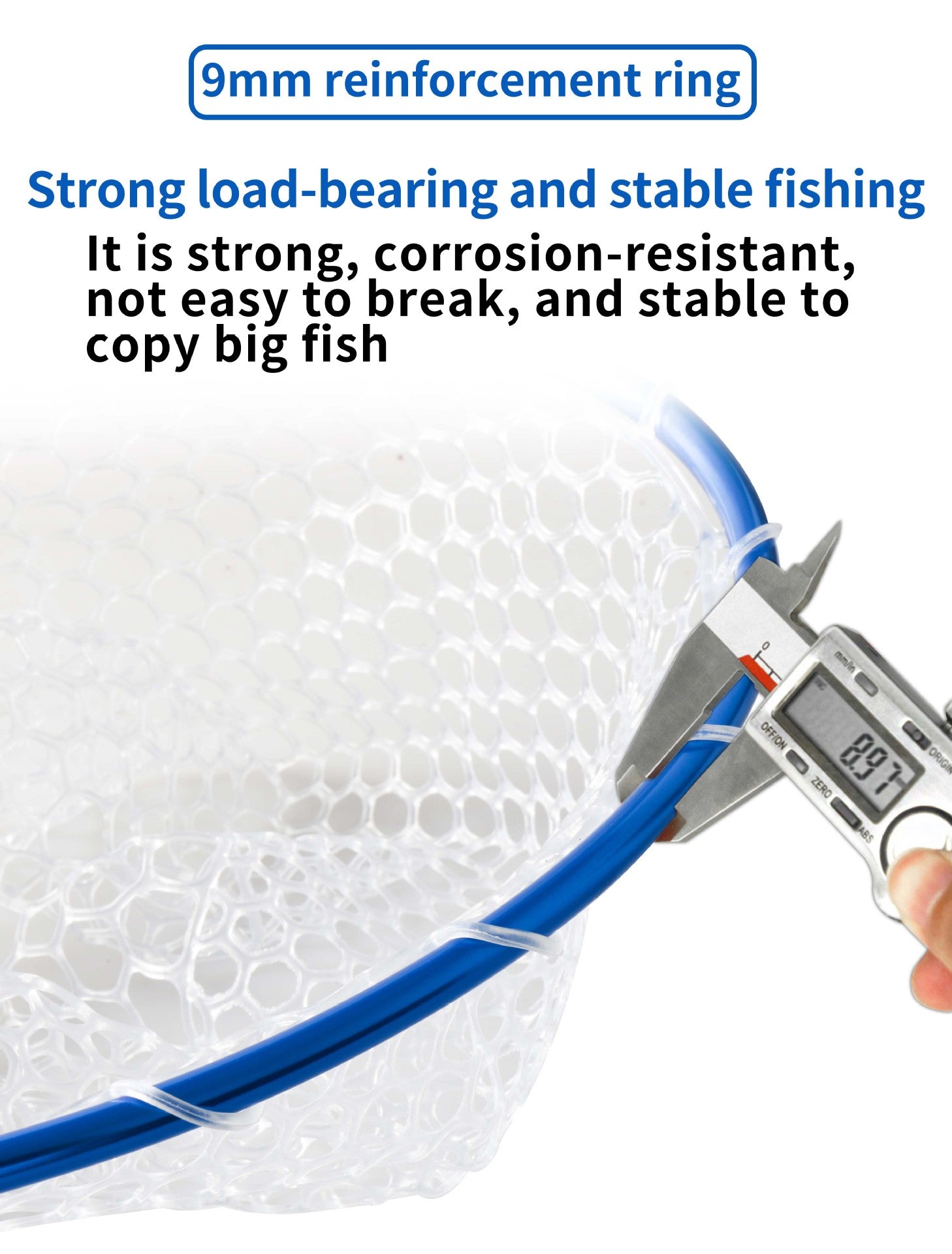 Blue High Strength Large Landing Net - Fishing Net with Long Foldable Handle and Soft Rubber Netting, Dip Net for Fishing, Ideal for Boat, Pier, River Angling 7
