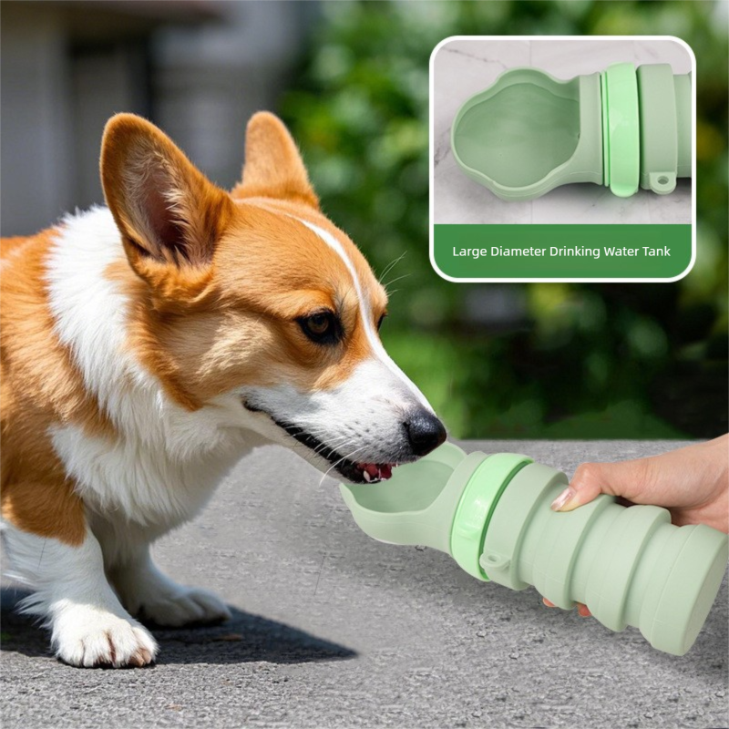Green Portable Collapsible Pet Water Bottle for Dogs Outdoor Travel Drinking Dispenser Silicone Pet Water Cup 4