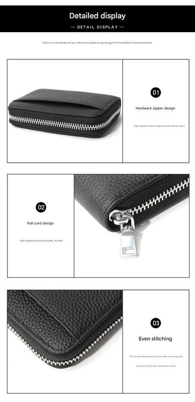 Genuine Leather RFID Blocking Accordion Card Holder & Coin Purse - Large Capacity Zip Wallet(black) 5