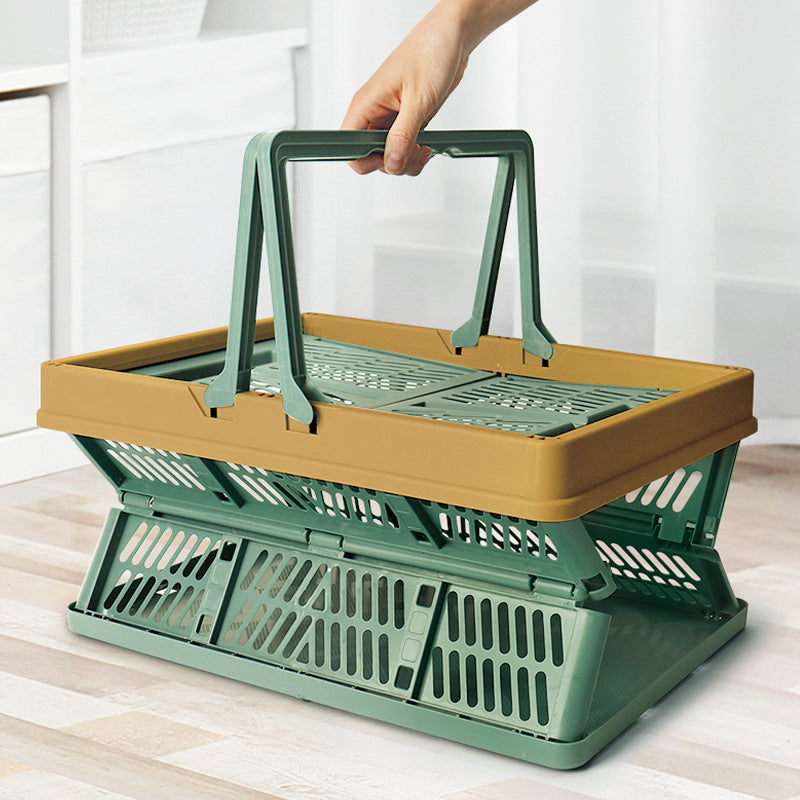 Large Collapsible Storage Basket with Handles - Portable Folding Crate for Shopping, Picnics & Car Trunk(green)