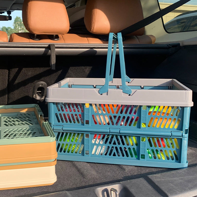 Large Collapsible Storage Basket with Handles - Portable Folding Crate for Shopping, Picnics & Car Trunk(green) 4