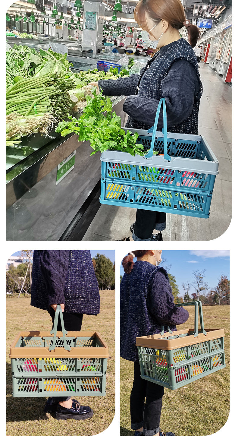 Large Collapsible Storage Basket with Handles - Portable Folding Crate for Shopping, Picnics & Car Trunk(green) 7