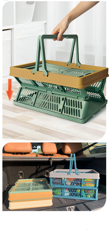 Large Collapsible Storage Basket with Handles - Portable Folding Crate for Shopping, Picnics & Car Trunk(blue) 5