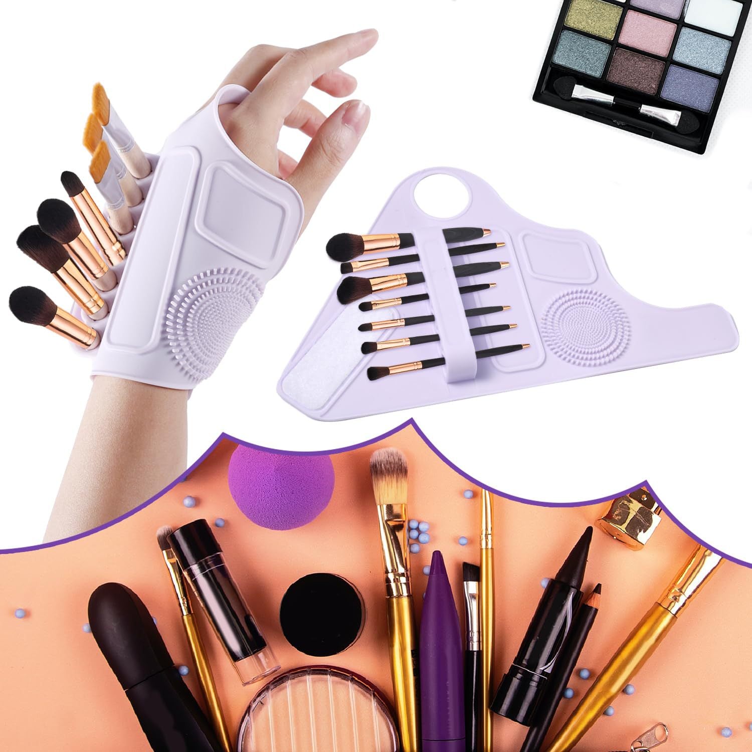 2pc Multi-Functional Silicone Makeup Artist Wristband - Wearable Palette, Brush Holder & Cleaner(blue) 8