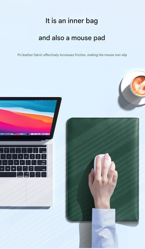 3-in-1 PU Leather Laptop Sleeve with Stand & Mouse Pad + Accessory Pouch(Gray) 6