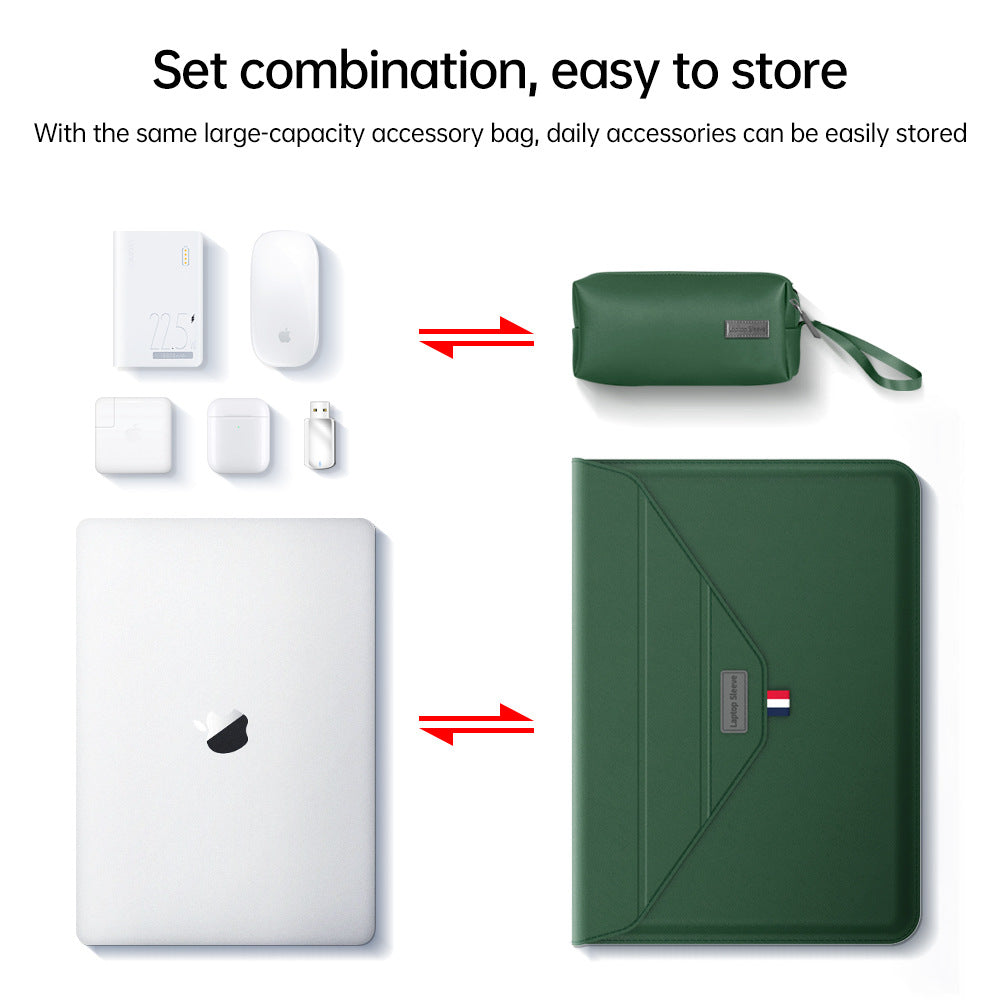 3-in-1 PU Leather Laptop Sleeve with Stand & Mouse Pad + Accessory Pouch(Brown)