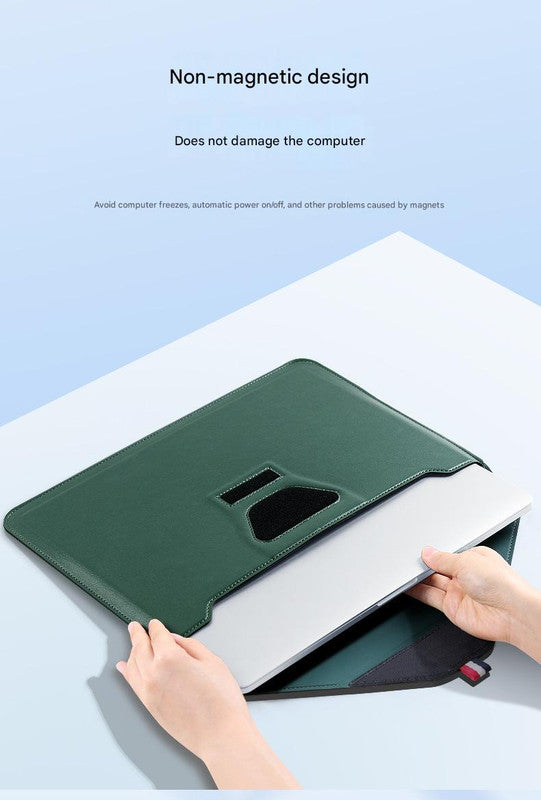 3-in-1 PU Leather Laptop Sleeve with Stand & Mouse Pad + Accessory Pouch(Dark Green) 3