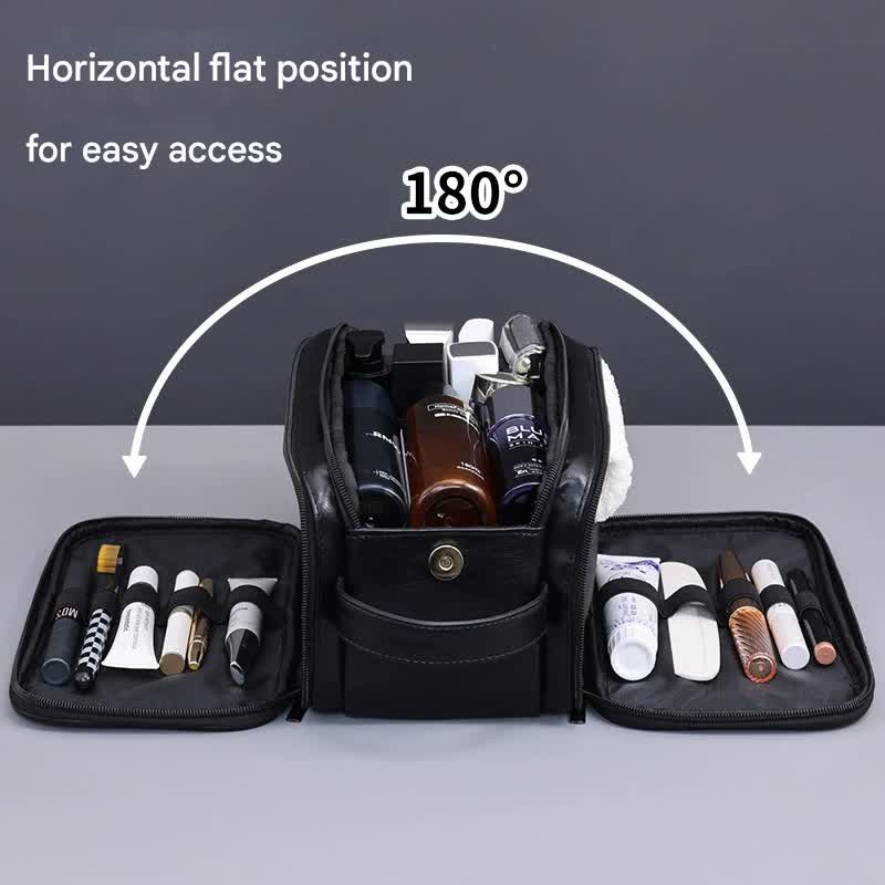 Large Capacity PU Leather Toiletry Bag - Multi-Compartment Dopp Kit & Cosmetic Organizer(black)