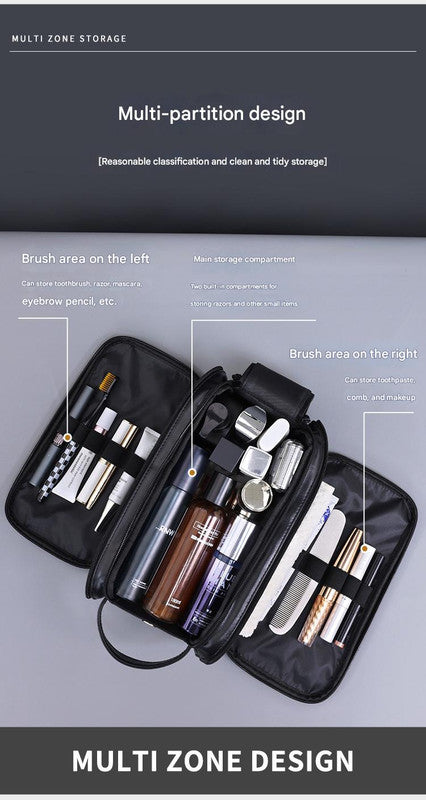Large Capacity PU Leather Toiletry Bag - Multi-Compartment Dopp Kit & Cosmetic Organizer(black) 4