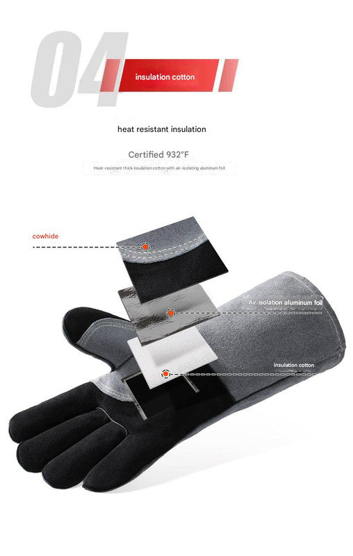 Heavy-Duty Leather Heat Resistant Gloves - 500°C BBQ, Welding & Oven Mitts with Long Cuffs(grey) 5