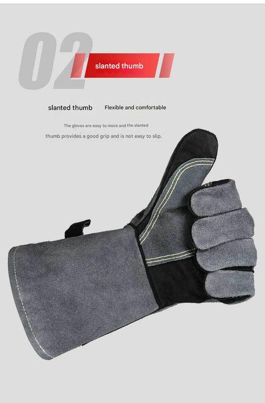 Heavy-Duty Leather Heat Resistant Gloves - 500°C BBQ, Welding & Oven Mitts with Long Cuffs(black and grey) 3