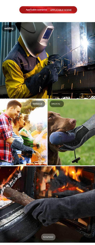 Heavy-Duty Leather Heat Resistant Gloves - 500°C BBQ, Welding & Oven Mitts with Long Cuffs(black and grey) 6