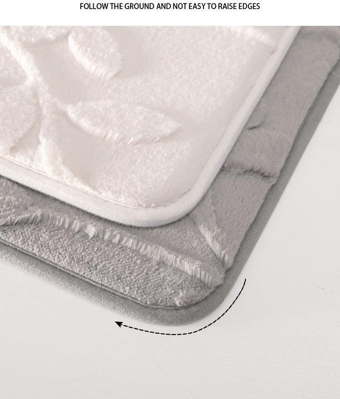 Plush Embossed Leaf Bath Mat - Ultra Soft, Absorbent & Non-Slip Bathroom Rug(White 50*80㎝) 6