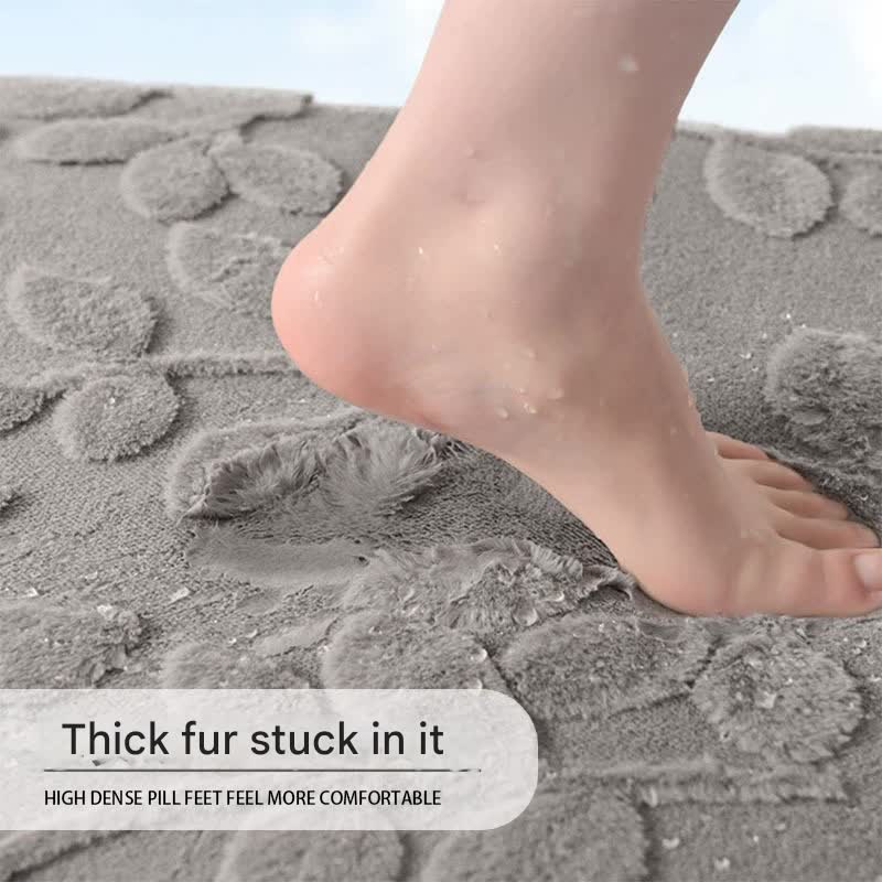 Plush Embossed Leaf Bath Mat - Ultra Soft, Absorbent & Non-Slip Bathroom Rug(Light gray 50*80㎝) 3