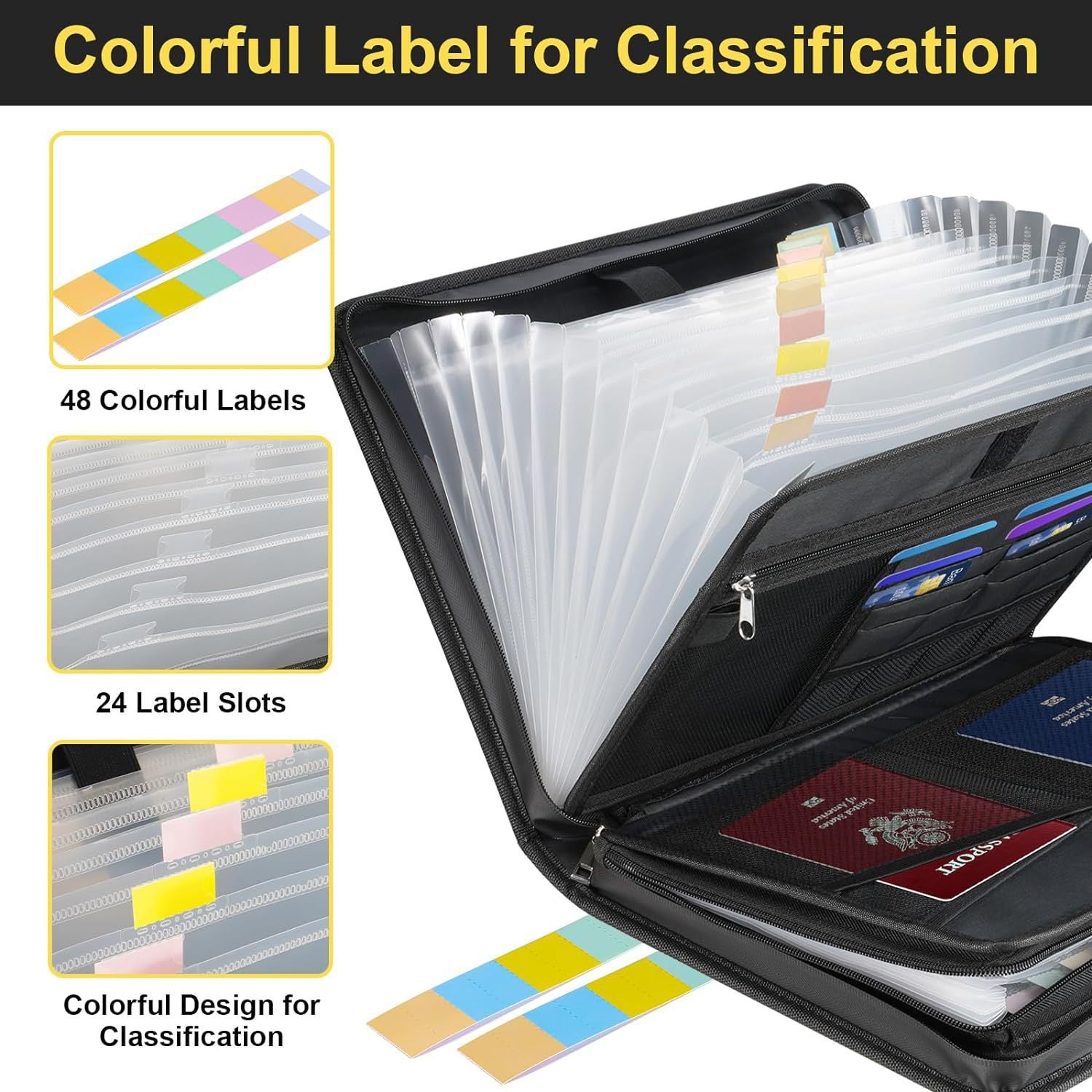 Fireproof & Waterproof Expanding File Folder Organizer with Zipper - Large Capacity Document Safe Bag(Black no-handle model) 4