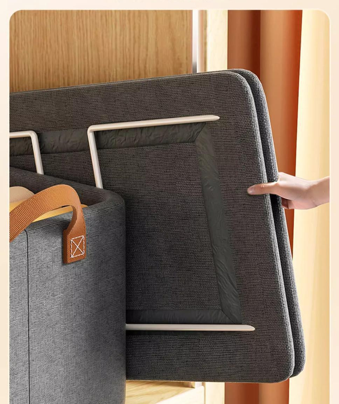 2pc Foldable Fabric Storage Bin with Steel Frame & Handles - 26L Stackable Closet Organizer(Green) 5