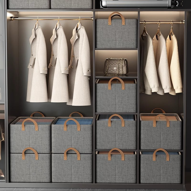 2pc Foldable Fabric Storage Bin with Steel Frame & Handles - 26L Stackable Closet Organizer(Khaki) 3