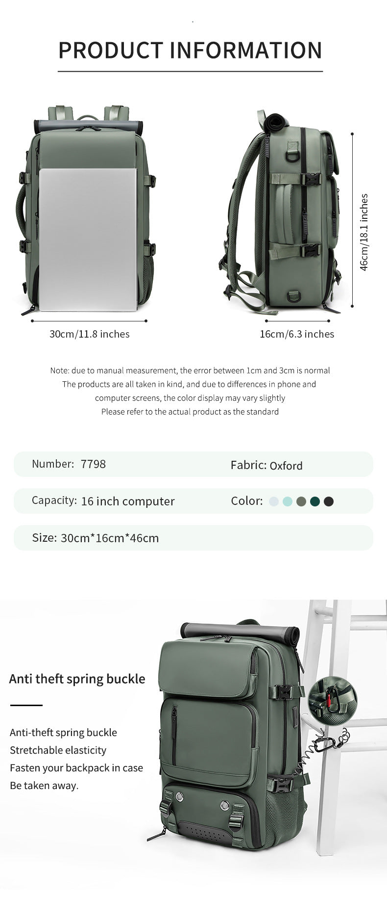 4-in-1 Convertible Travel Backpack & Briefcase - Large Capacity, 16" Laptop Compartment, USB Port(Green) 3